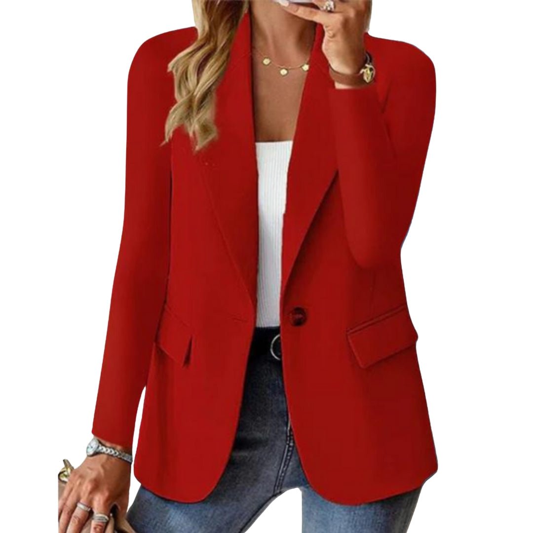 Women’s Single Button Blazer with Notched Lapel and Long Sleeves