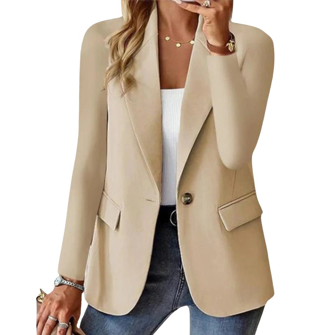 Women’s Single Button Blazer with Notched Lapel and Long Sleeves