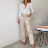 Women’s Elegant Two Piece Set with Flowing Shirt and Patterned Trousers