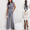 Women’s Elegant Co Ord Set with Draped Top and Wide-Leg Trousers
