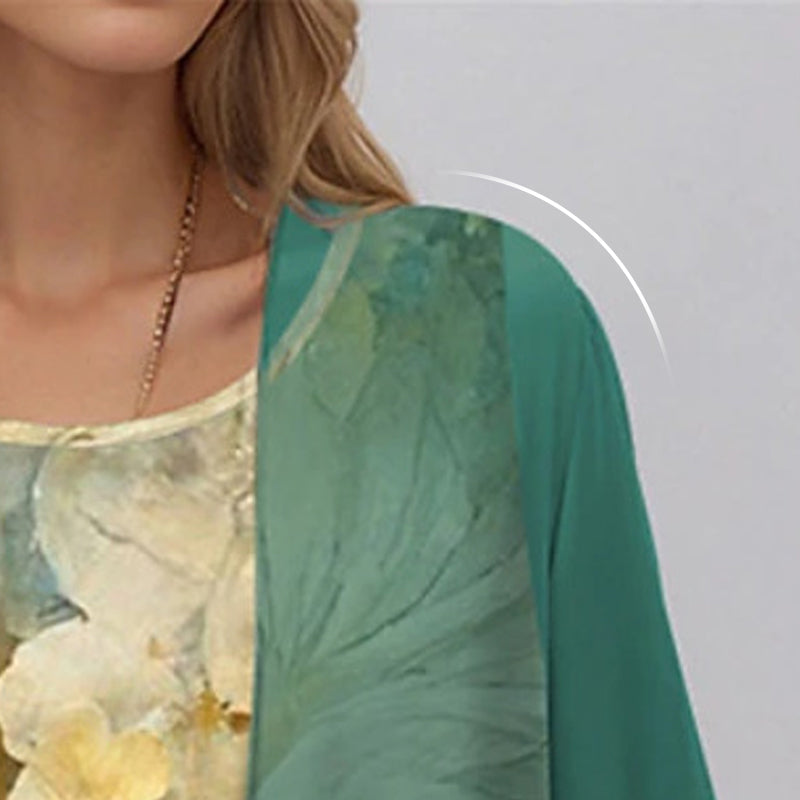 Women’s Elegant Two Piece Set with Layered Blouse and Matching Dress