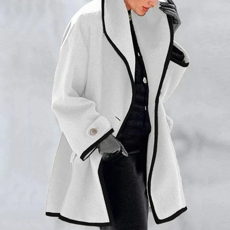 Women’s Merino Wool Blend Trench Coat with Double-Breasted Front