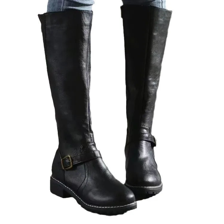 Women’s Orthopedic Leather Boots with Buckle Detail and Zip Closure