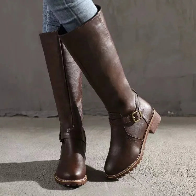 Women’s Orthopedic Leather Boots with Buckle Detail and Zip Closure