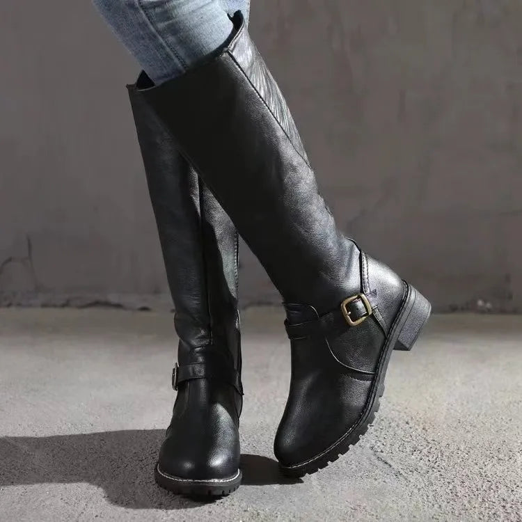 Women’s Orthopedic Leather Boots with Buckle Detail and Zip Closure