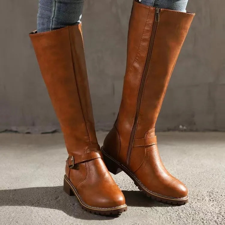 Women’s Orthopedic Leather Boots with Buckle Detail and Zip Closure