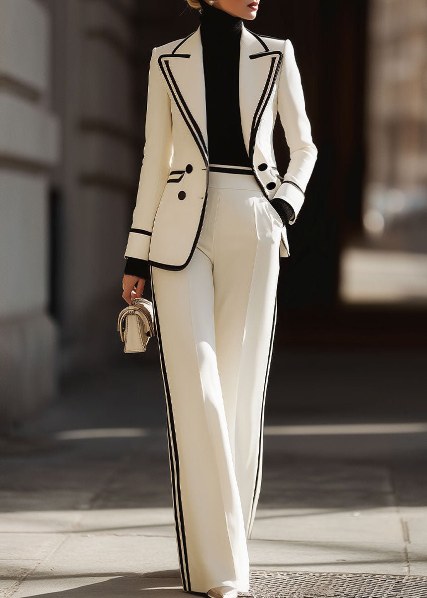 Women’s Double Breasted Blazer and Wide Leg Trousers Set