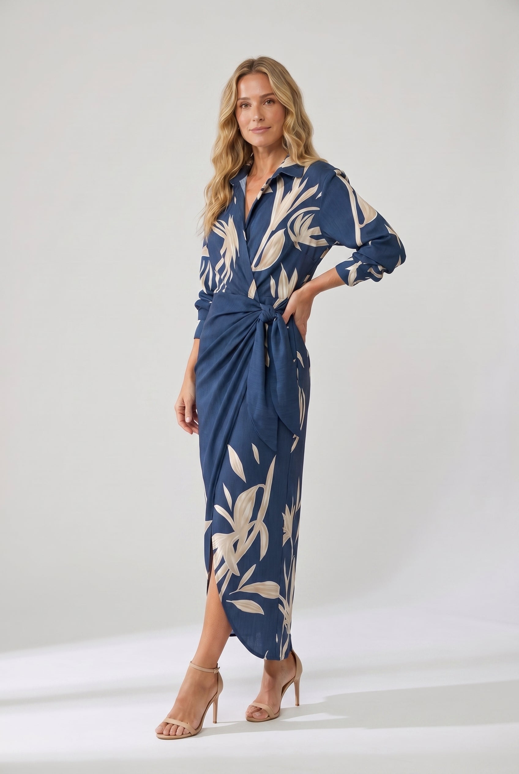 Women’s Floral Wrap Maxi Dress with Tie Waist and V-Neck