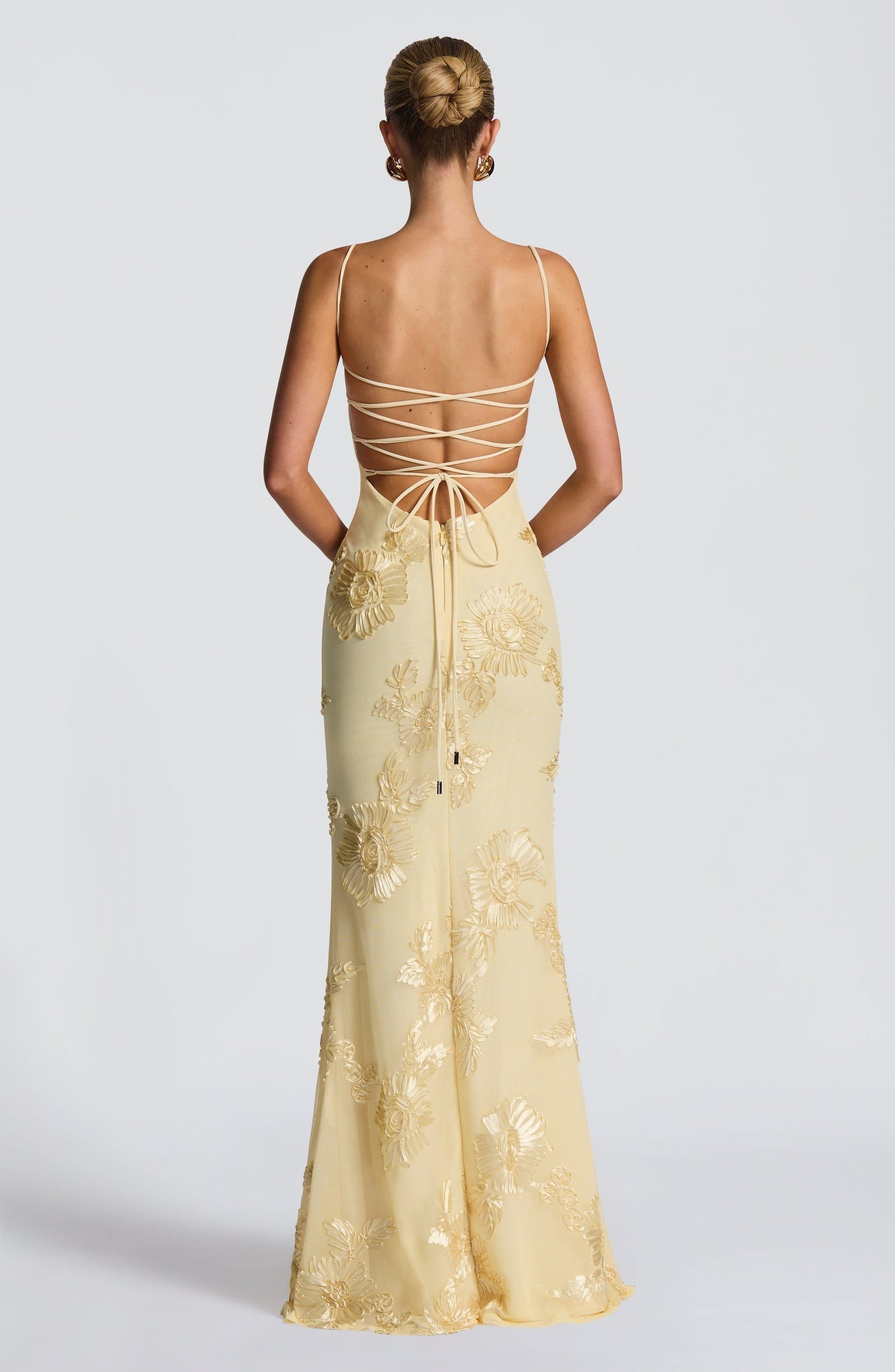 Women's Floral Corset Maxi Wedding Guest Dress with Spaghetti Straps & Lace-Up Back
