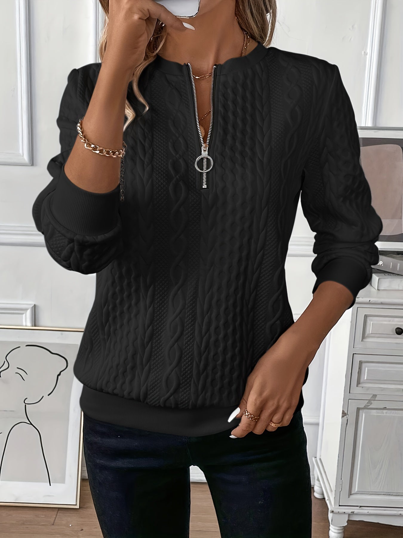 Women’s Cable Knit Quarter Zip Jumper