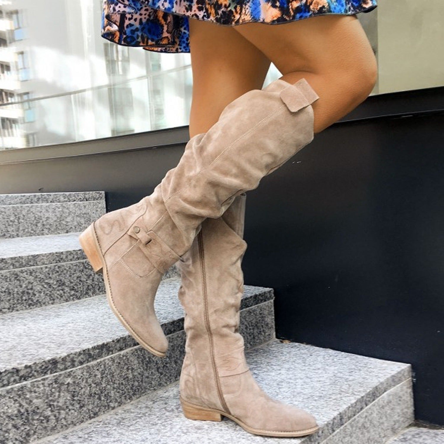 Women’s Slouch Knee High Boots with Low Block Heel