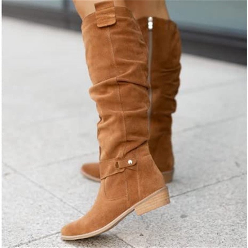 Women’s Slouch Knee High Boots with Low Block Heel