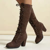 Women’s Lace Up Knee High Boots with Block Heel