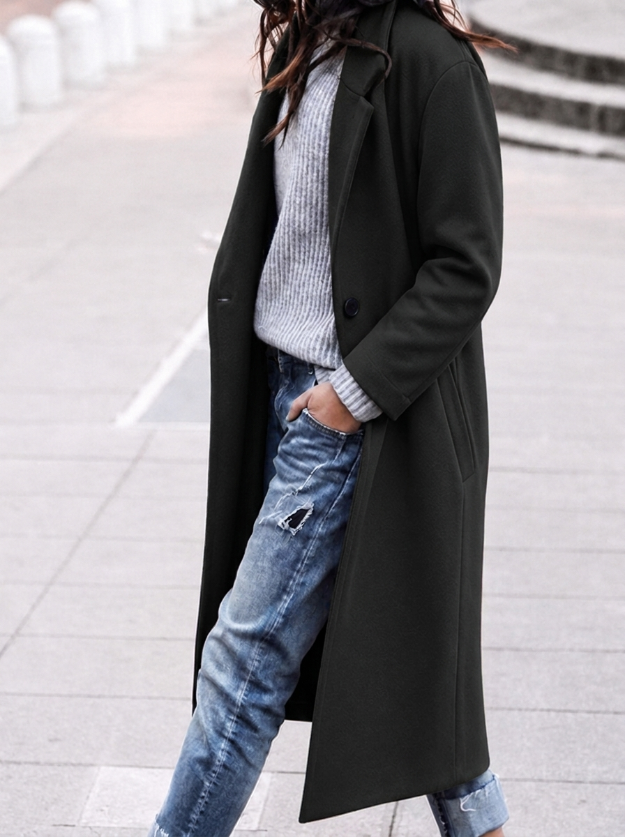 Women’s Oversized Long Trench Coat with Wide Lapel