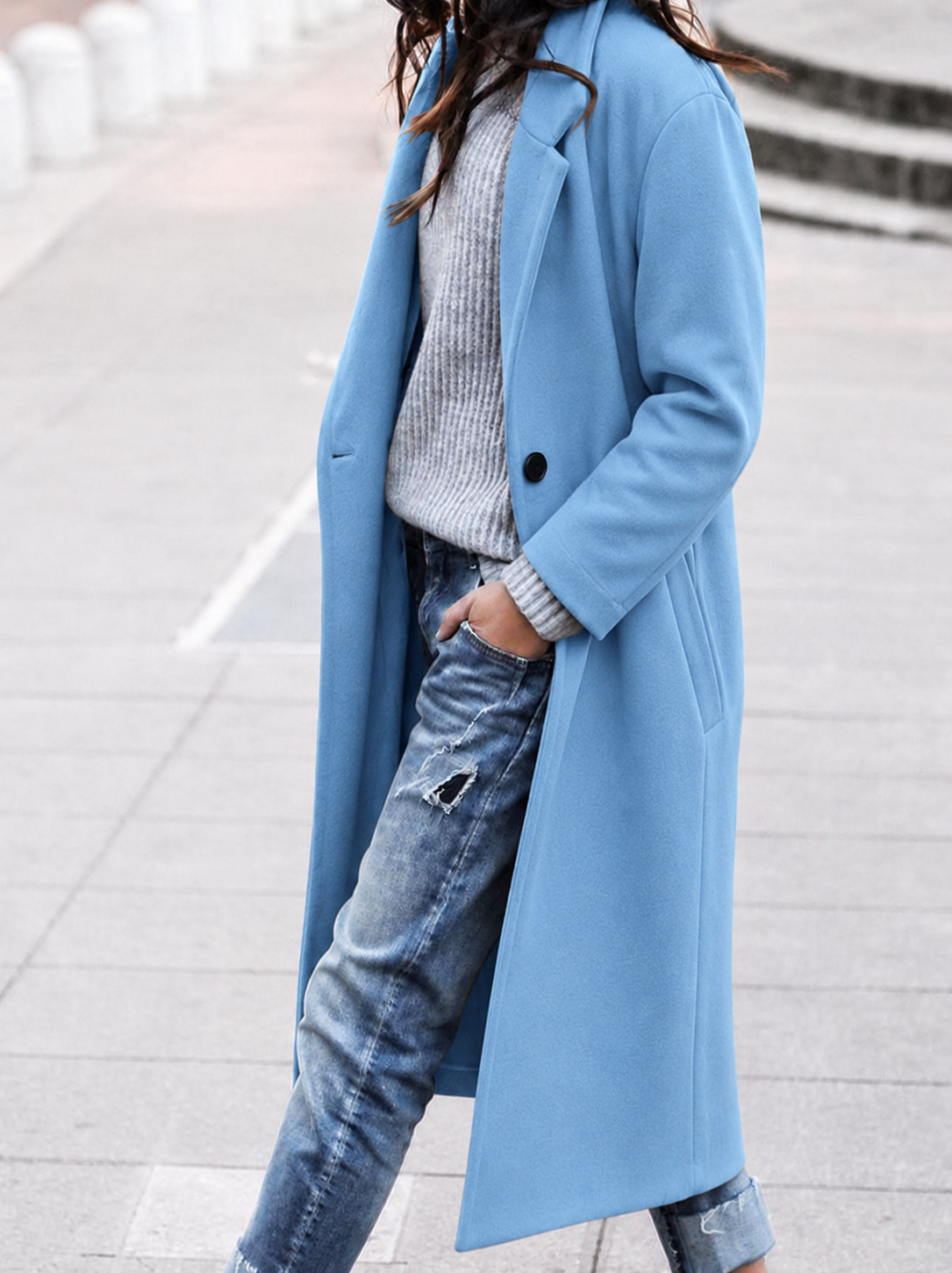 Women’s Oversized Long Trench Coat with Wide Lapel