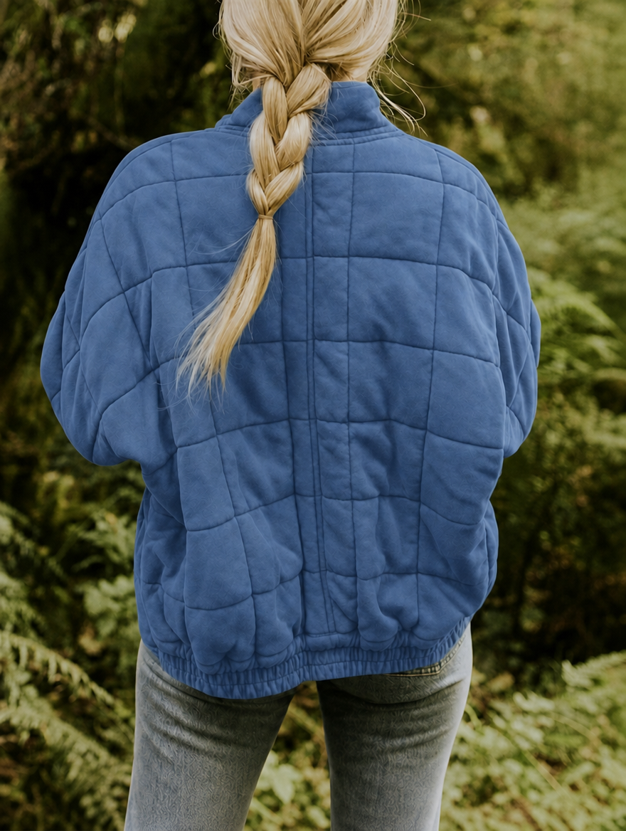 Women’s Quilted Jacket with Zip Front and Stand Collar