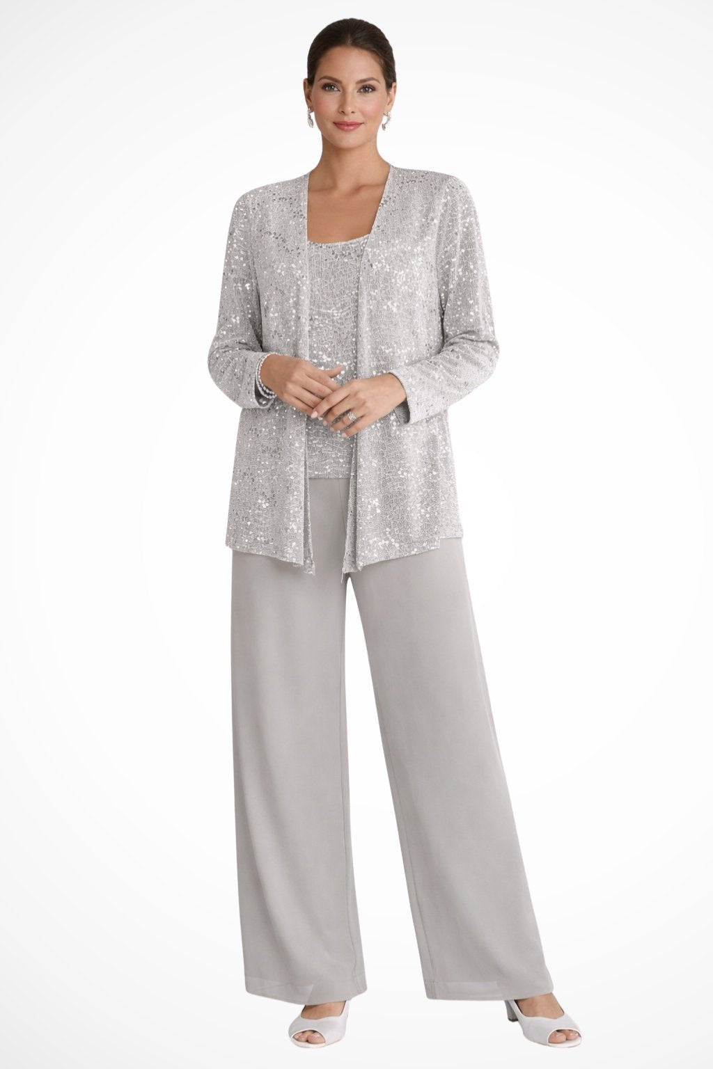 Women’s Sequin Three Piece Trousers Suit with Wide Leg Trousers