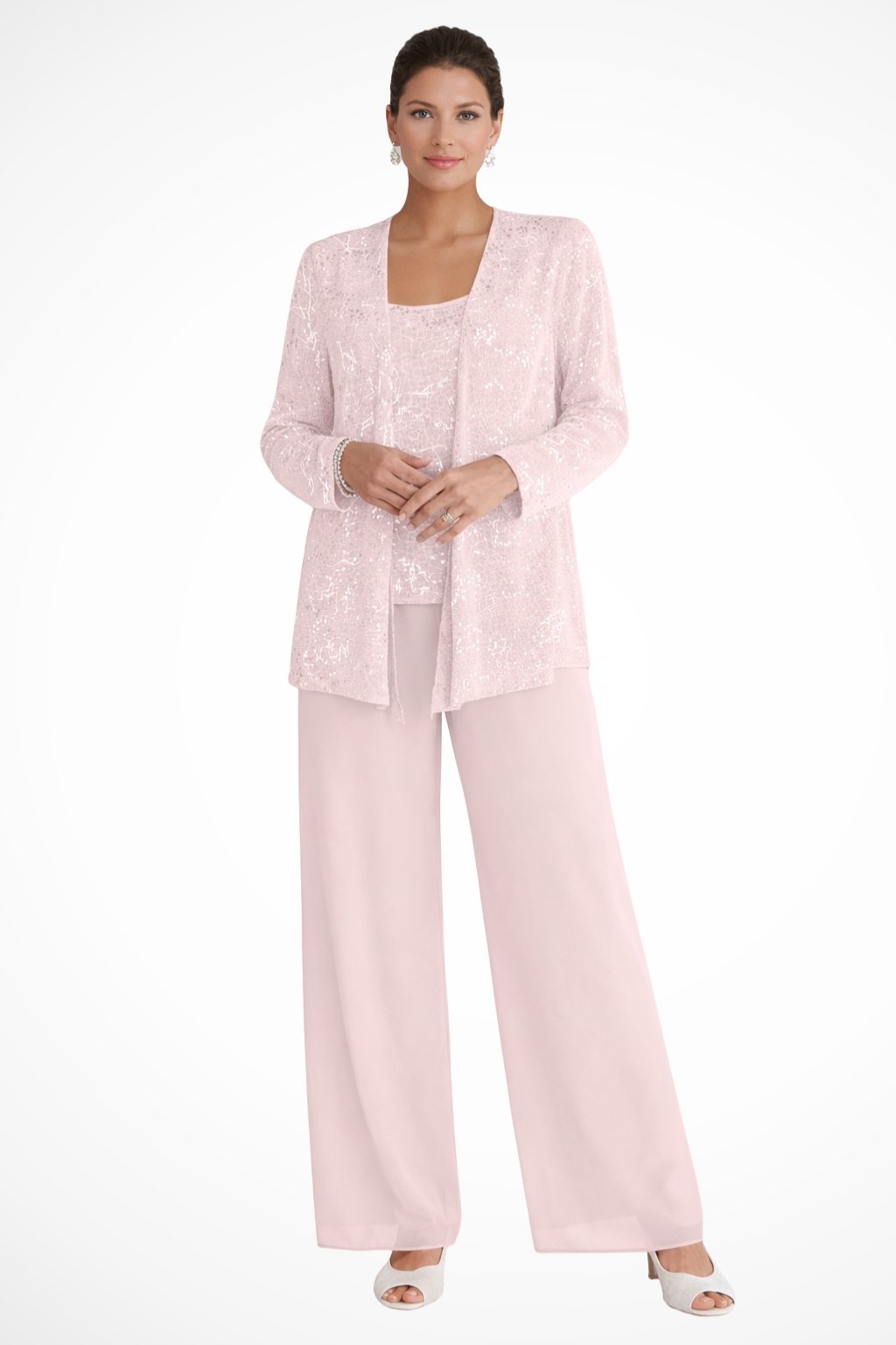 Women’s Sequin Three Piece Trousers Suit with Wide Leg Trousers