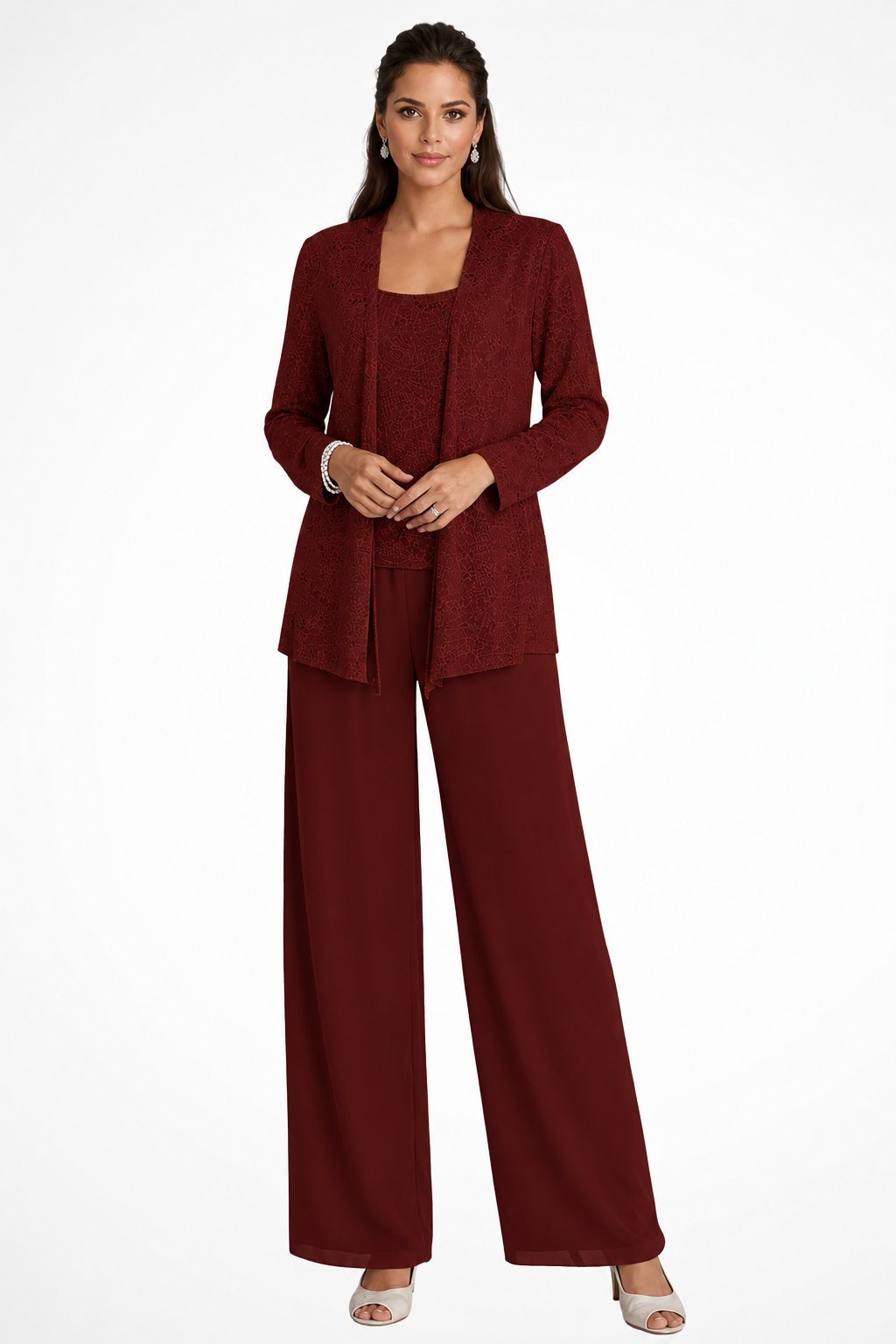 Women’s Sequin Three Piece Trousers Suit with Wide Leg Trousers
