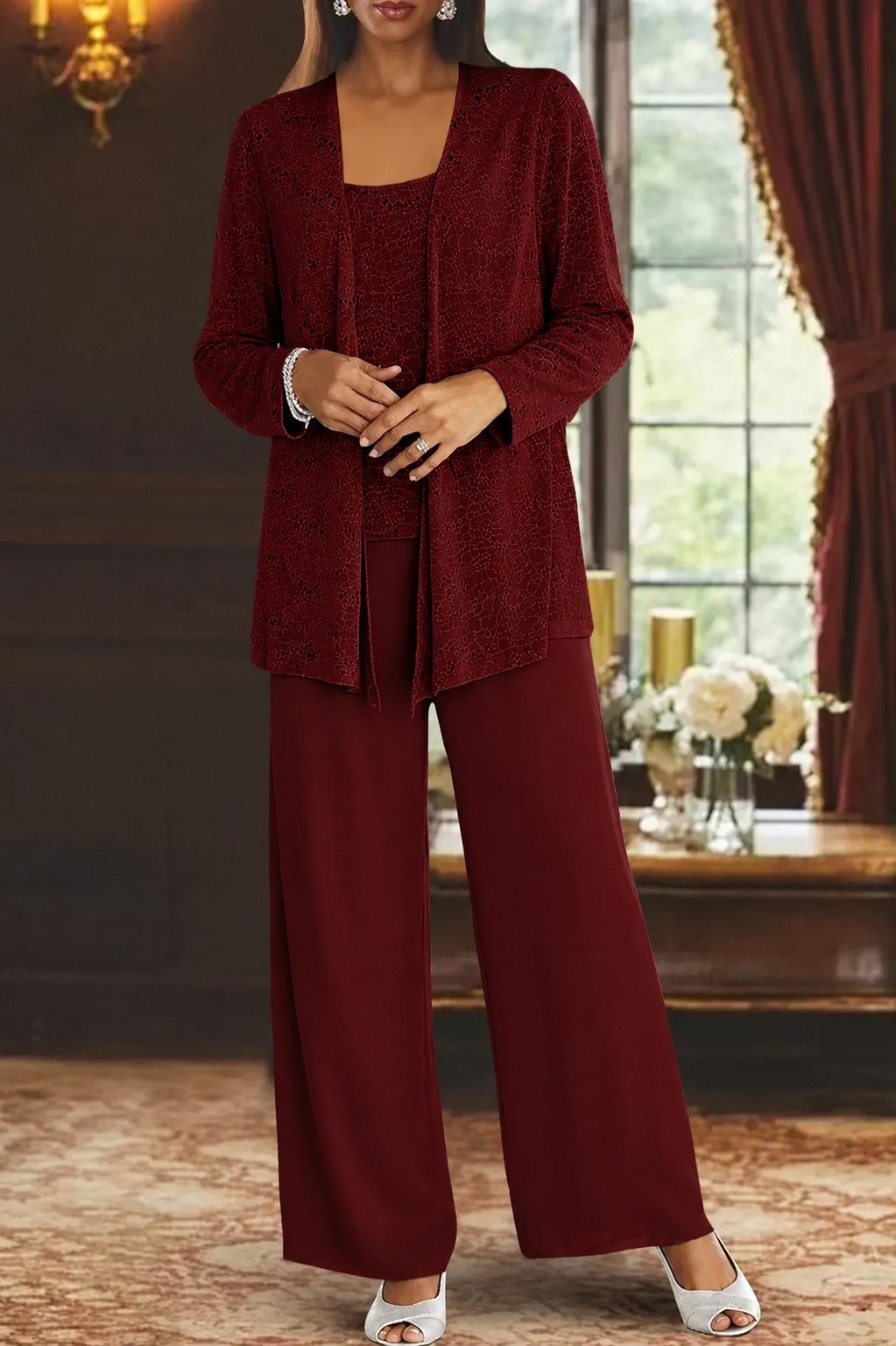 Women’s Sequin Three Piece Trousers Suit with Wide Leg Trousers