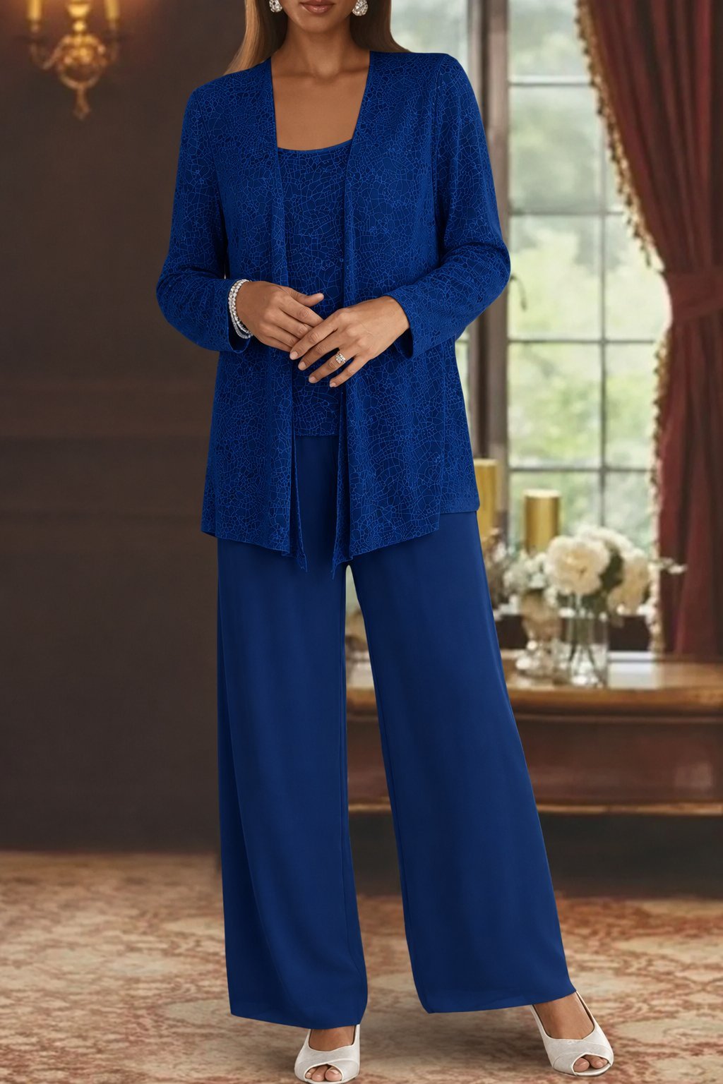 Women’s Sequin Three Piece Trousers Suit with Wide Leg Trousers