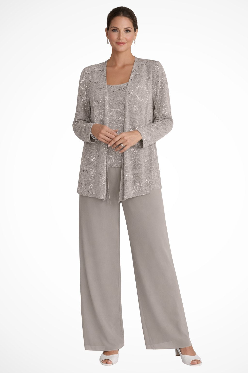 Women’s Sequin Three Piece Trousers Suit with Wide Leg Trousers