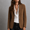 Women’s Suede Blazer with Notched Lapel and Patch Pockets