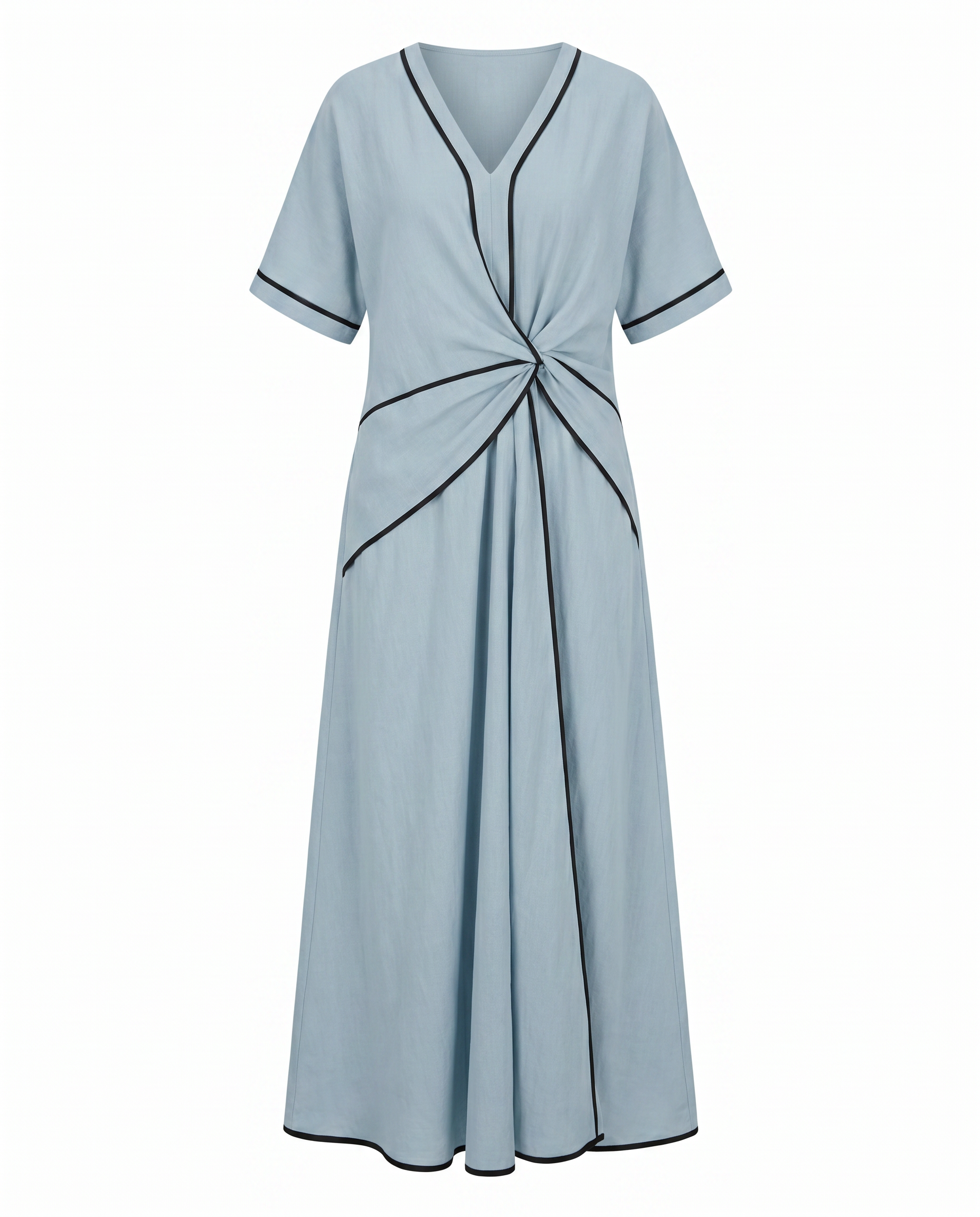 Women’s Summer Maxi Dress with Twist Front and V-Neck Trim