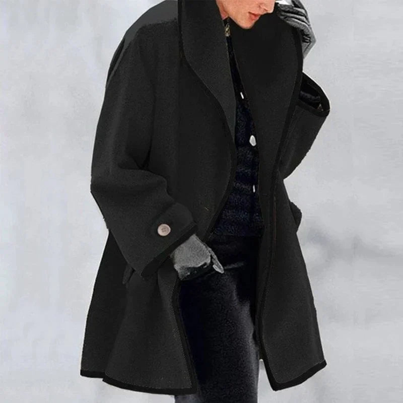 Women’s Merino Wool Blend Trench Coat with Double-Breasted Front